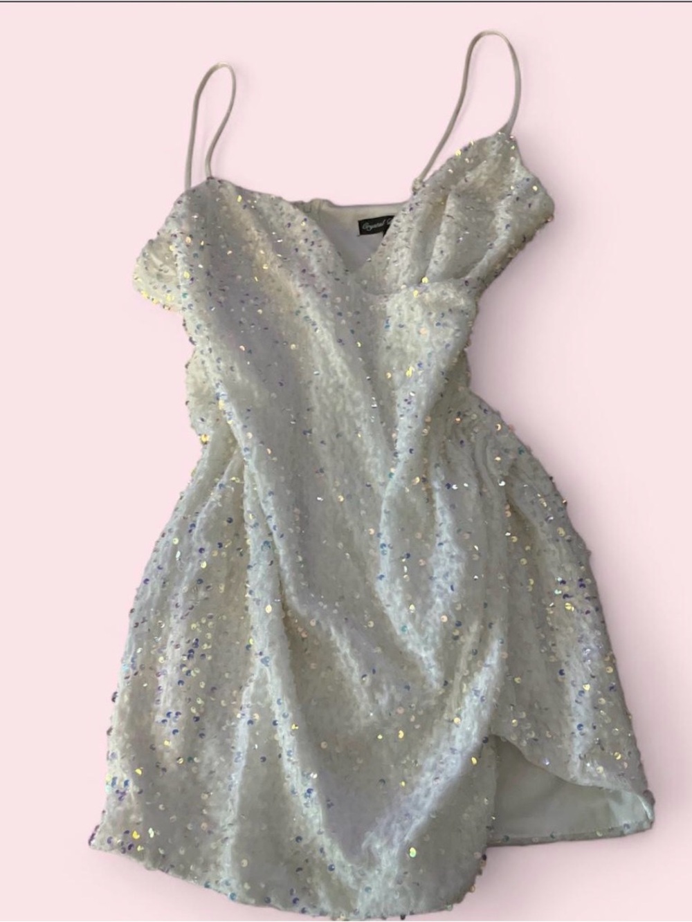 White Sequin Spaghetti-Strap Mini Dress